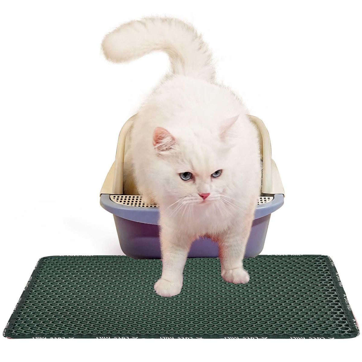 Cat Litter Mat Cat Litter Trapping Mat, Non-Slip Honeycomb Double Layer Design, Urine and Water Proof Material, Scatter Control, Less Waste, Easier to Clean Washable Cat Box Mat, Green