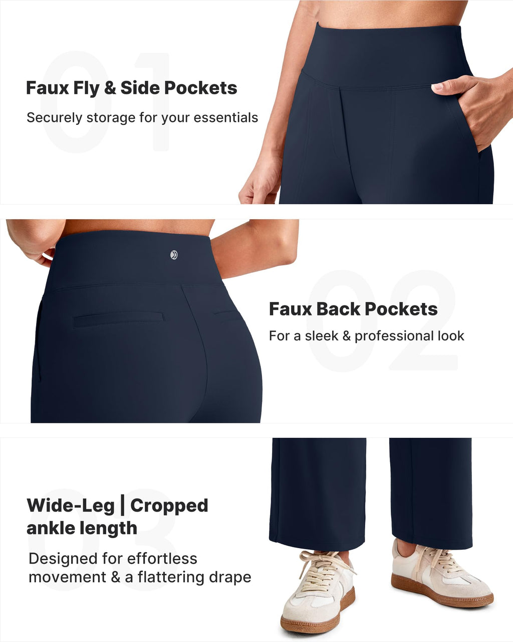 G4free Dressy Wide-Leg Pants Women Cropped With Pockets Dark Navy Xl