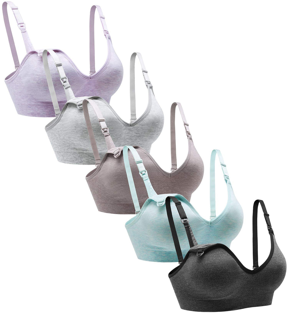 Suekaphin 5pack Seamless for Busty Women's Breastfeeding and Pregnancy Support V Neck Bralette with Padded Cups,large-plus,sort Cc-a Nursing Bra
