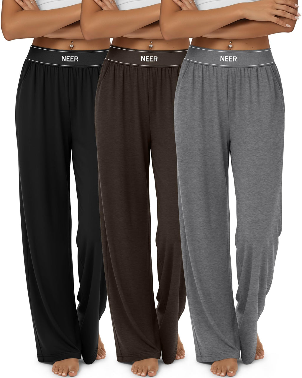 Neer 3 Pack Women's Cotton Lounge High-Waisted Pants - Style 8