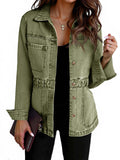 Tankaneo Womens Denim Jacket Distressed Jean Oversized Shacket - Army Green