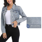 Andy & Natalie Women's Denim Jacket Trendy Long Sleeve Basic Button Down Cropped Jean With Pockets Light Blue X-large