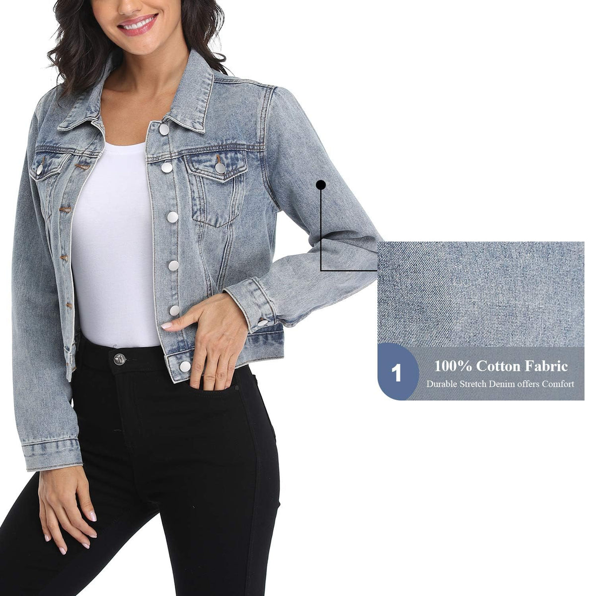 Andy & Natalie Women's Denim Jacket Trendy Long Sleeve Basic Button Down Cropped Jean With Pockets Light Blue X-large