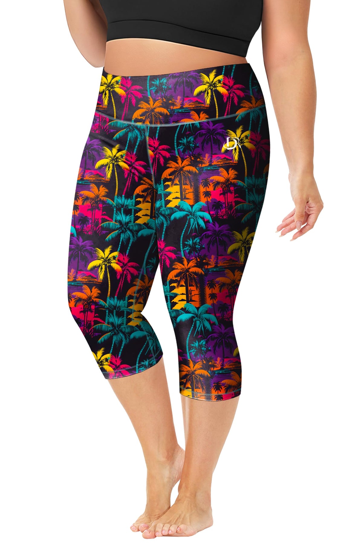 UPF 50+ Swim Pants for Women High Waisted Quick Dry Surfing Leggings Plus Size Colourful Palm Tree Workout Pants 1X