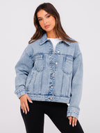 Glamaker Womens Cloths Oversized Jean Jacket Casual Long Sleeve Button Down Denim Fall Coat (light Blue S)