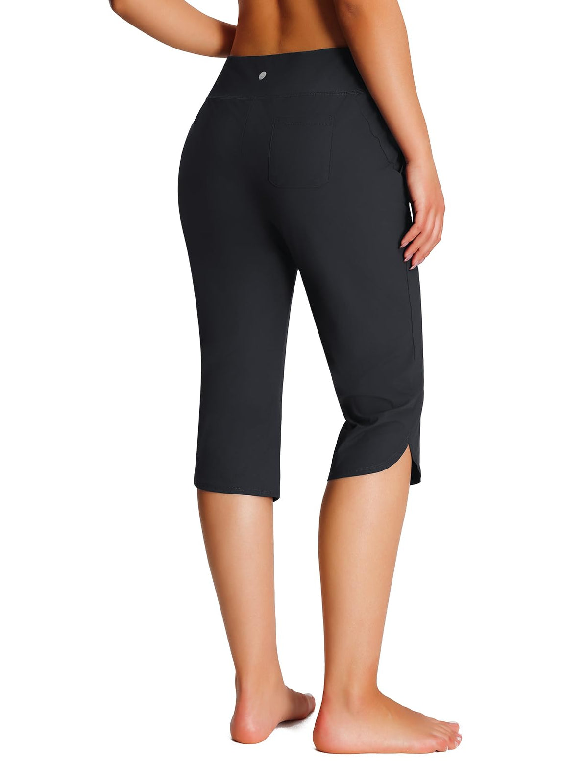 Emlovm Women's Modest Swimsuits Tankinis Capris Pants Long Swim Shorts Knee Length Beach Swimwear Tankini Bottoms with Pockets UPF50+ Summer Black Medium