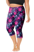 Womens Sun Protective Swim Pants Coconut Tree Elastic Waist UPF 50+ Surfing Hawaiian Plus Size Leggings Purple 2X
