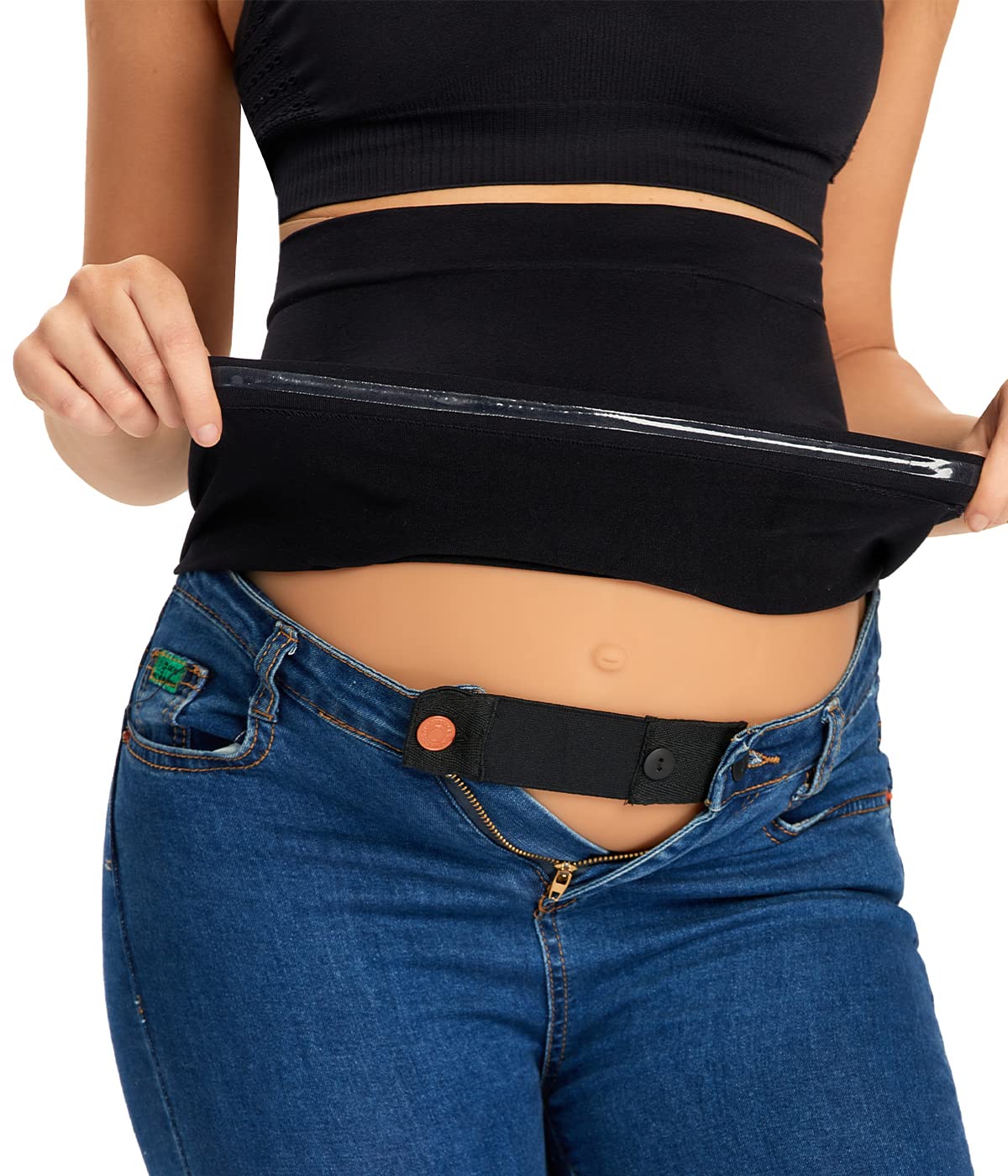 Women's Kunindome Combination of Maternity Shirts Extenders and Pants Waist Seamless Belly Band, Black, Large Intimates