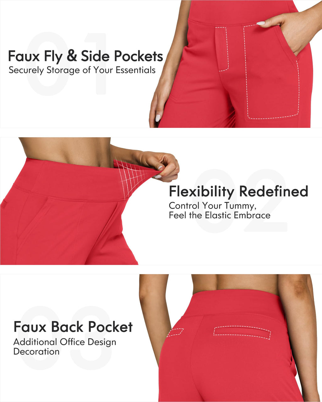 G4free Wide-Leg Yoga Pants For Women With Pockets High-Waist Red S