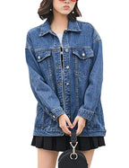 Omoone Women's Oversized Mid Long Loose Denim Jacket Jean Biker Coat(0199-dark Blue-xl)