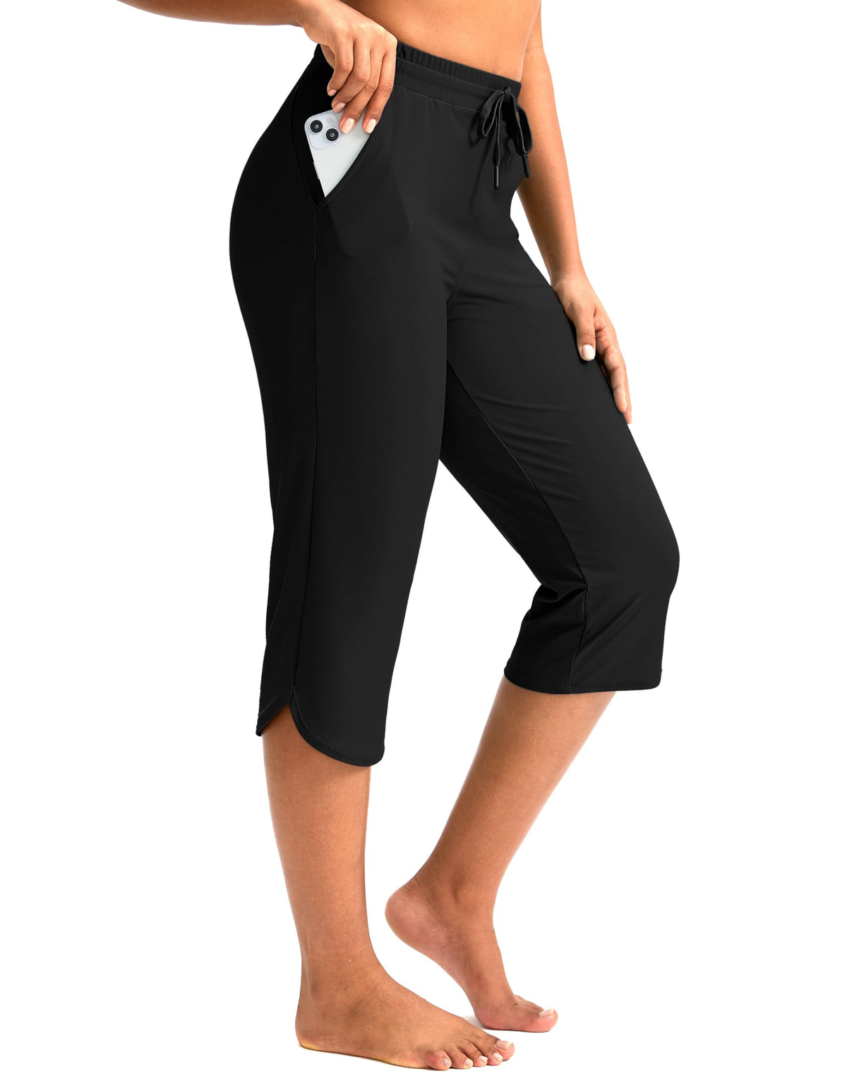 Pudolla Women's 18" Swim Capris Pants with Pockets (Black 4X-Large)