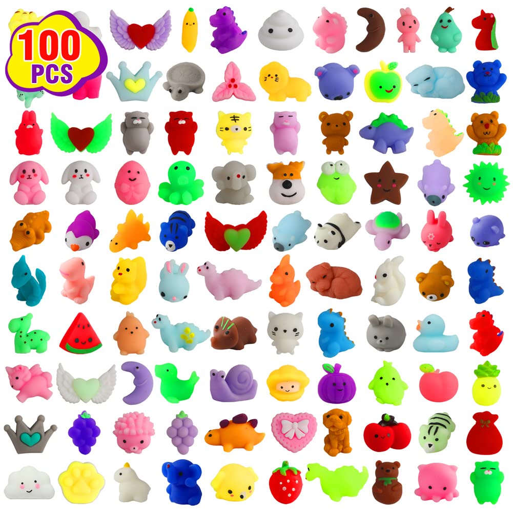 100 Pcs Kawaii Squishies Party Favors for Kids 4-8-12, Mochi Squishy Toys Treasure Box Toys for Classroom Prizes,Stress Relief Fidget Toys Birthday Gift for Boys Girls Goodie Bag Pinata Stuffers