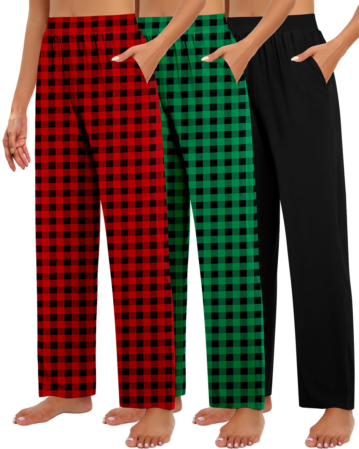 Huukeay 3 Pack Women's Lounge Pants Cozy Sweatpants Large Black Green