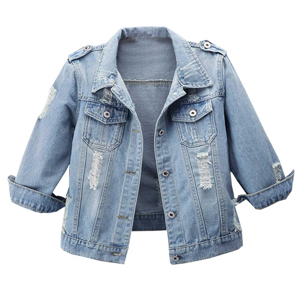 Hixiaohe Spring Summer Jean Jacket For Women Trendy Half Sleeve Button Down Short Denim Retro Cropped Trucker Coat - Blue