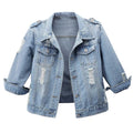 Hixiaohe Spring Summer Jean Jacket For Women Trendy Half Sleeve Button Down Short Denim Retro Cropped Trucker Coat - Blue