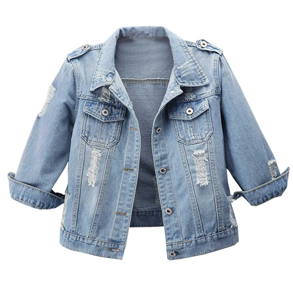 Hixiaohe Spring Summer Jean Jacket For Women Trendy Half Sleeve Button Down Short Denim Retro Cropped Trucker Coat - Blue
