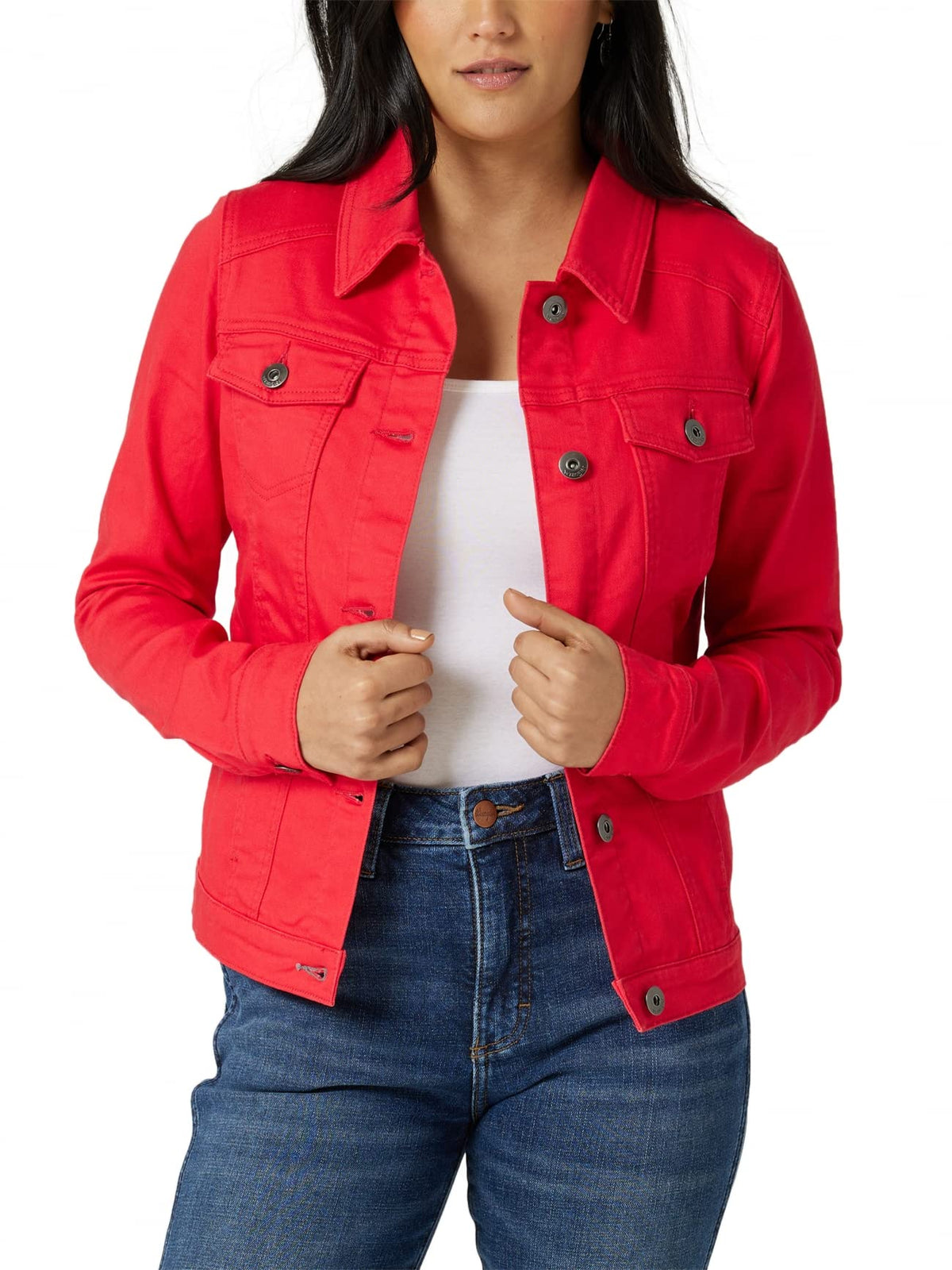 Wrangler Authentics Women's Stretch Denim Jacket, Red, X-small