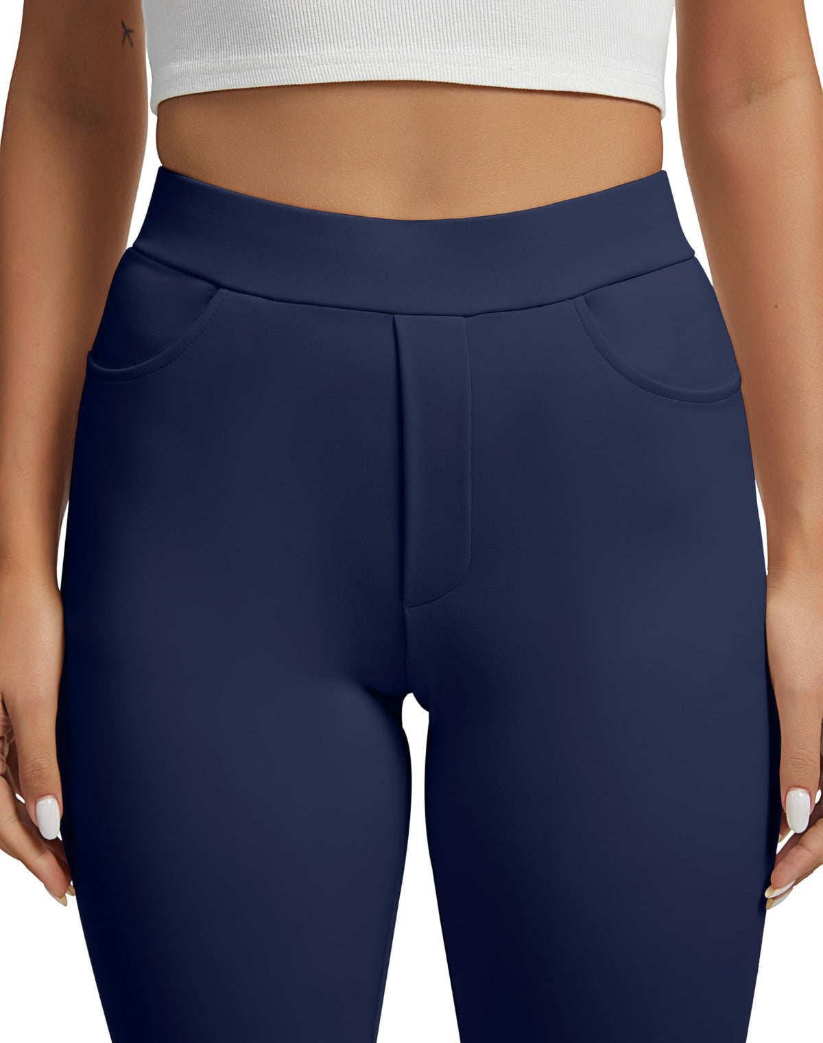Vimpep Straight-Leg Yoga Dress Pants For Women Pull On - Navy Blue