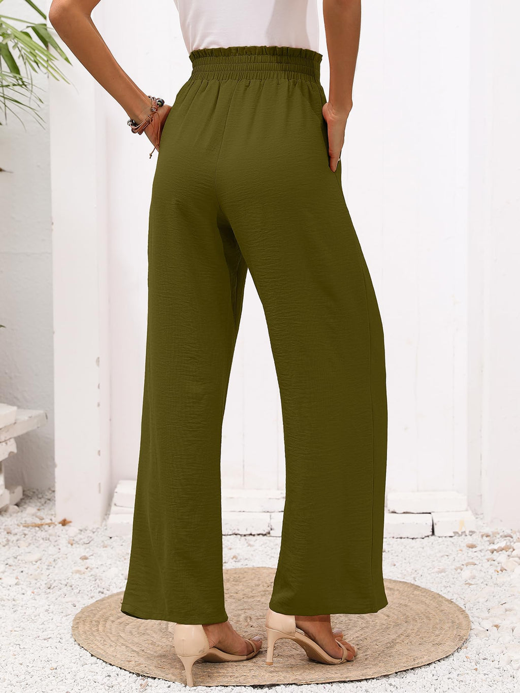 Heymoments Women's Wide-Leg Lounge Pants With Pockets Army - Size Small