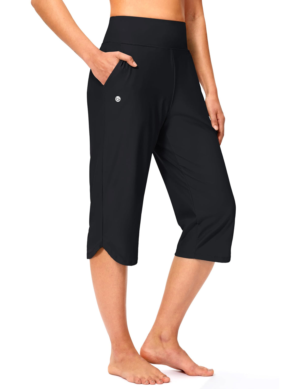 G Gradual Women's 18'' Swim Capri Pants with Pockets(Black,L)