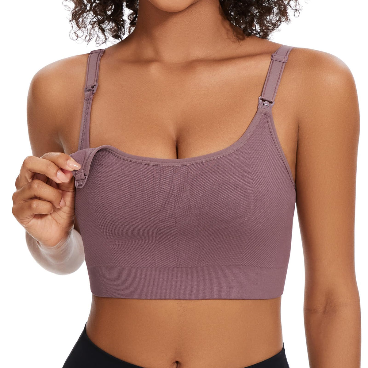 Angelhood Women's's Non-padded Bralette Convenient Breastfeeding Full Coverage Wirefree Support Everylife Sport Sleep Mauve Nursing Bra