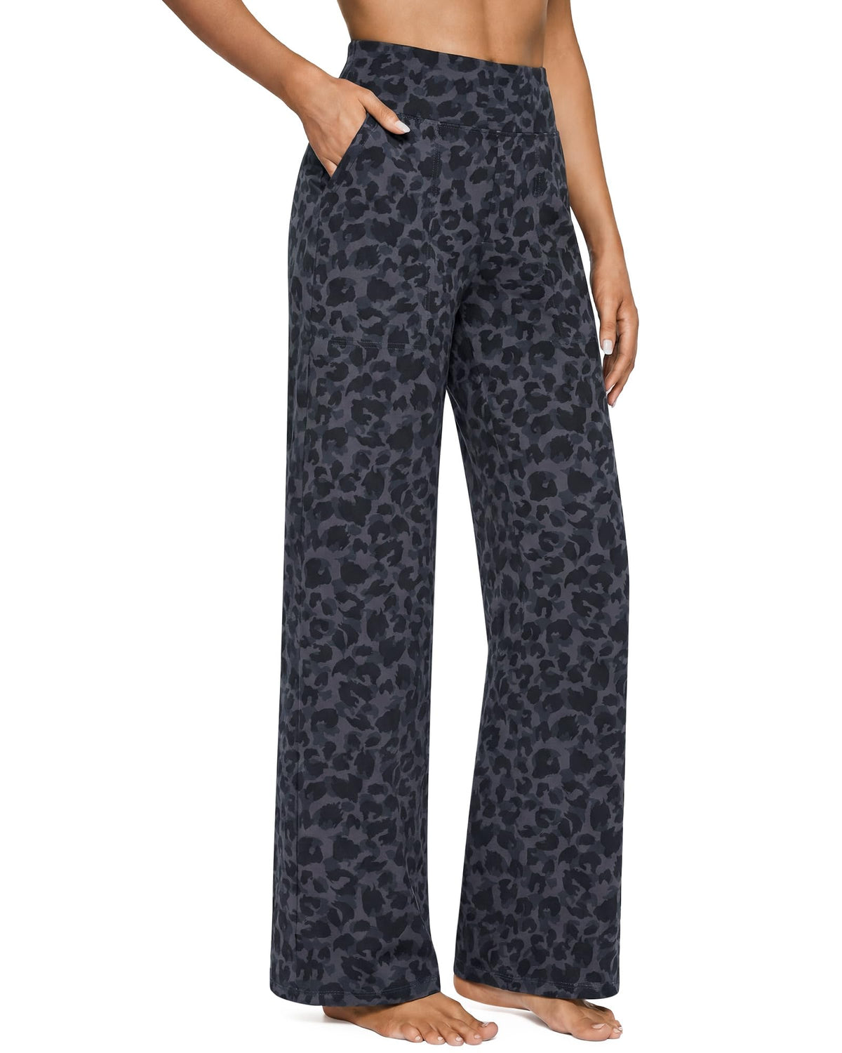 G4free Wide-Leg Pants For Women With Pockets Stretch - Gray Leopard