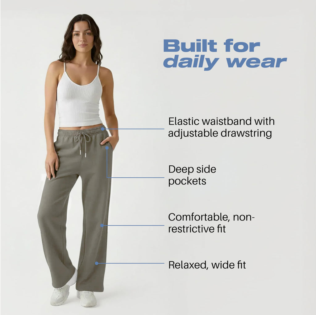 Common Stitch 3 Pack Wide-Leg Fleece Sweatpants For Women Deep Pockets