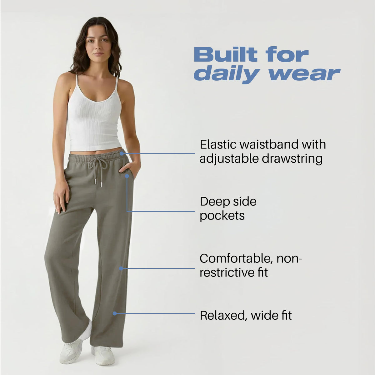 Common Stitch 3 Pack Wide-Leg Fleece Sweatpants For Women Deep Pockets