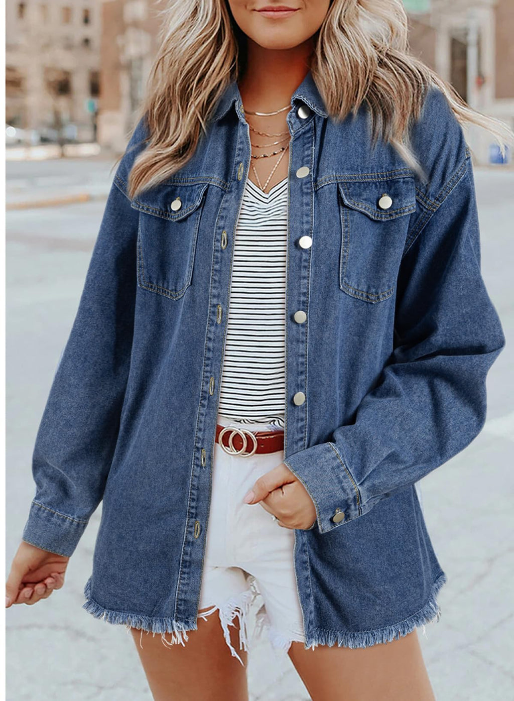 Dokotoo Western Outfits For Women Oversized Jean Jacket With Pocket Blue M - S