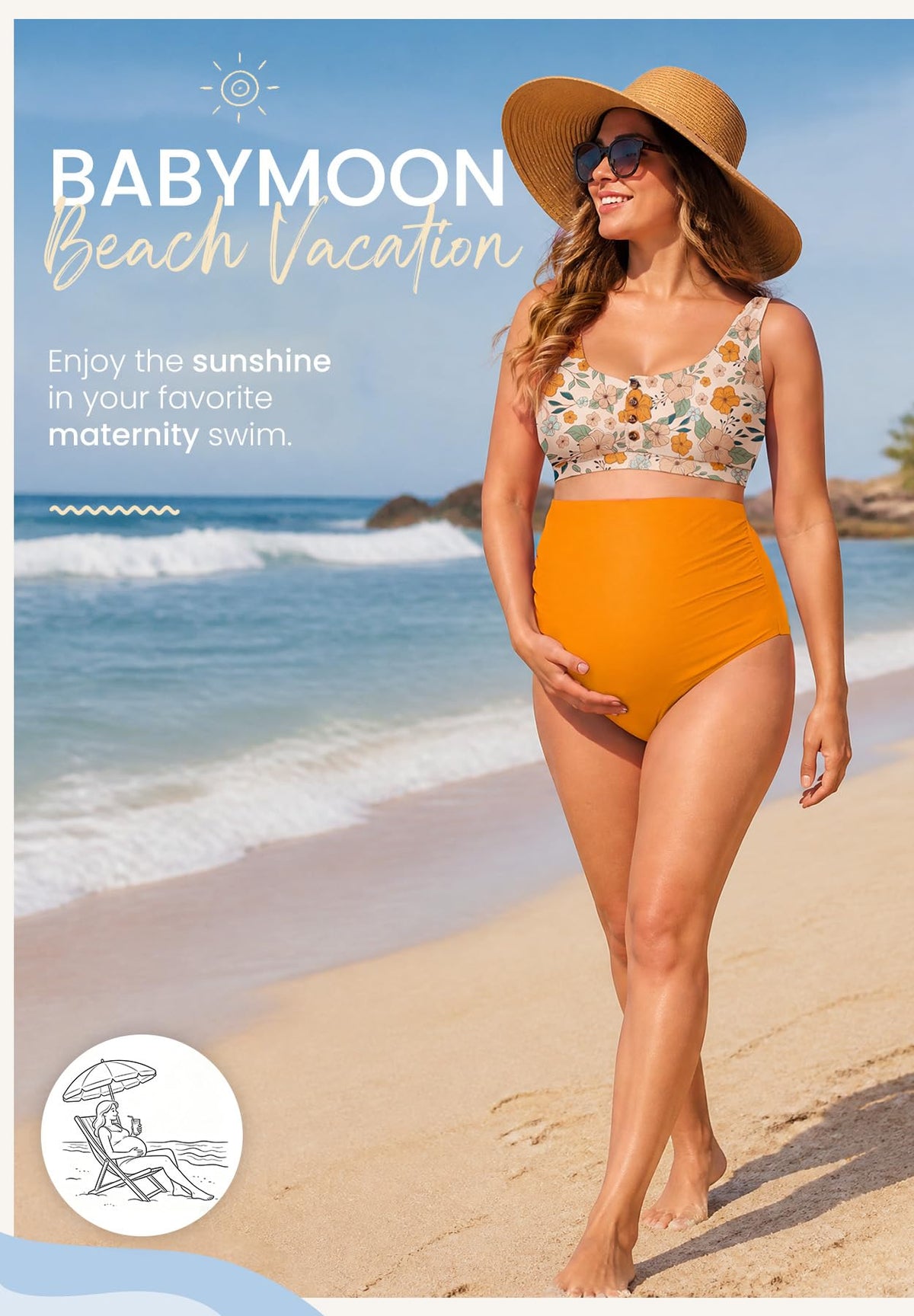 Women's Zando Maternity Swimsuit High-Waist Bikini - Orange Floral