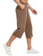Specialmagic Women's Capri Pants Cotton Sweatpants Brown S