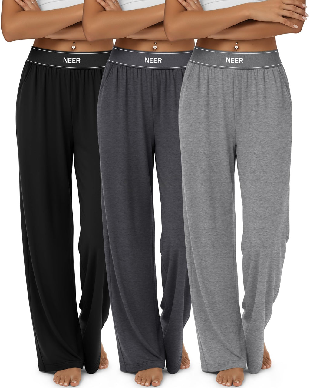Neer 3 Pack Women's Cotton Lounge High-Waisted Pants - Style 6