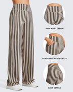 Promover Wide-Leg Pants For Women With Pockets Khaki Stripe Xxl