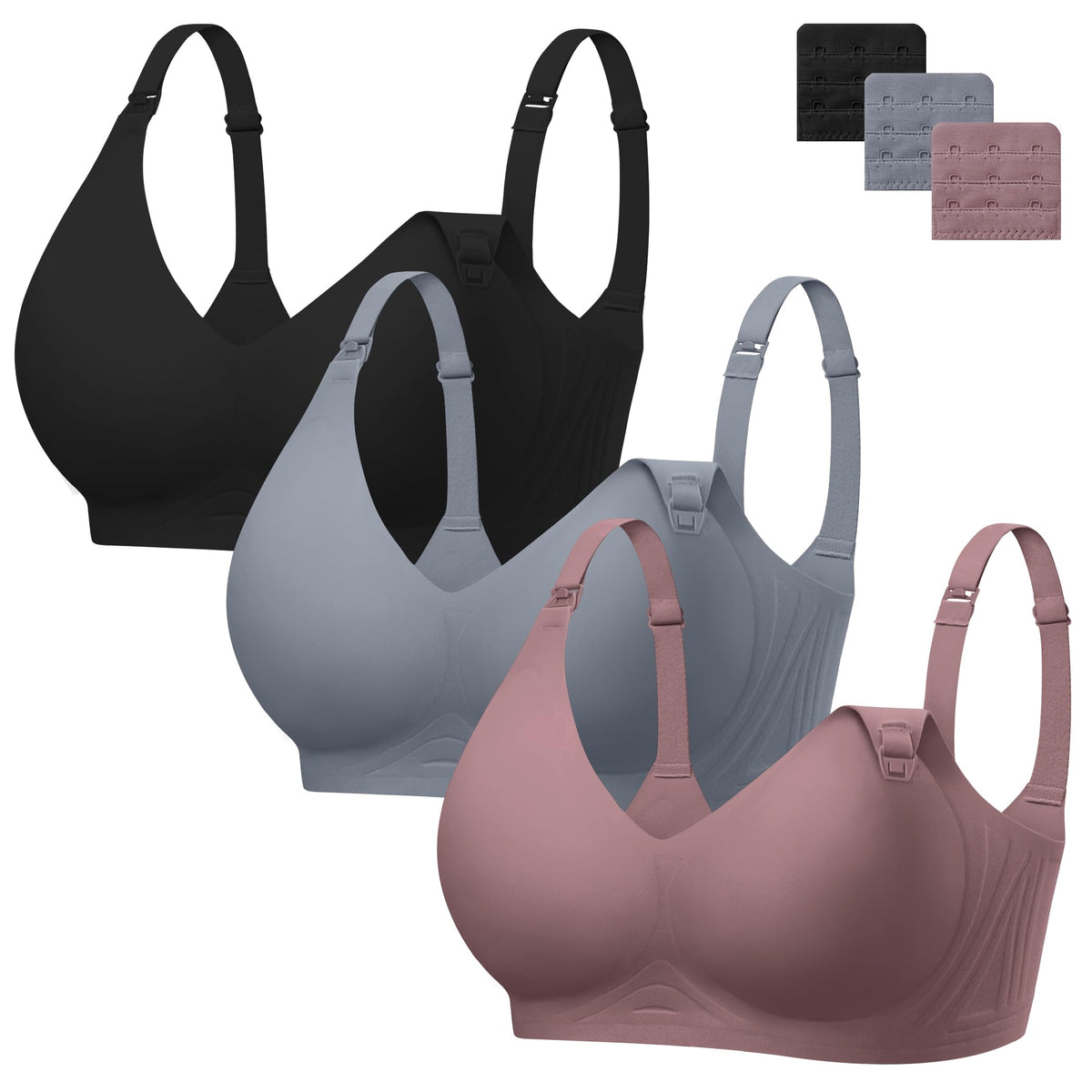 Women's Angelhood 3 Pack for Breastfeeding Seamless Pregnancy Wireless Sleep Bralette Jelly Strip Support Postpartum with Extenders, Xxl Size Nursing