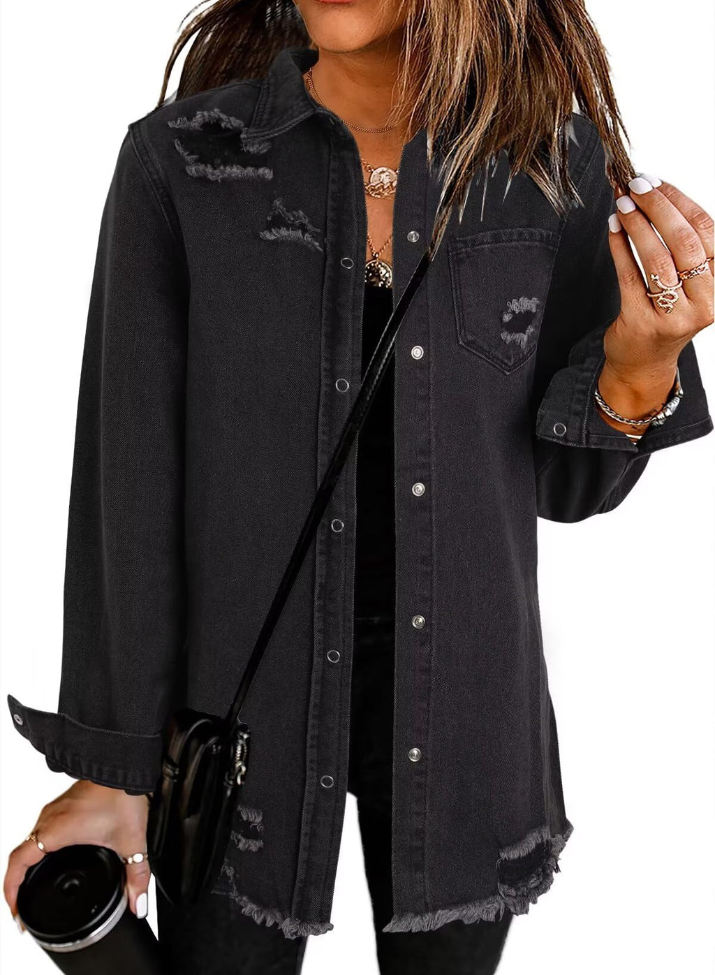 Dokotoo Womens Long Sleeve Button Down Oversized Jean Denim Jacket Black S - A