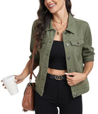 Miss Moly Women's Denim Jacket Classic Button Up Jean Elm Green S