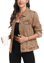 Miss Moly Women's Denim Jacket Classic Button Up Jean Brown Xs - Almond