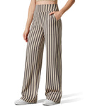 G4free Wide-Leg Pants For Women With Pockets Stretch Khaki Stripe L