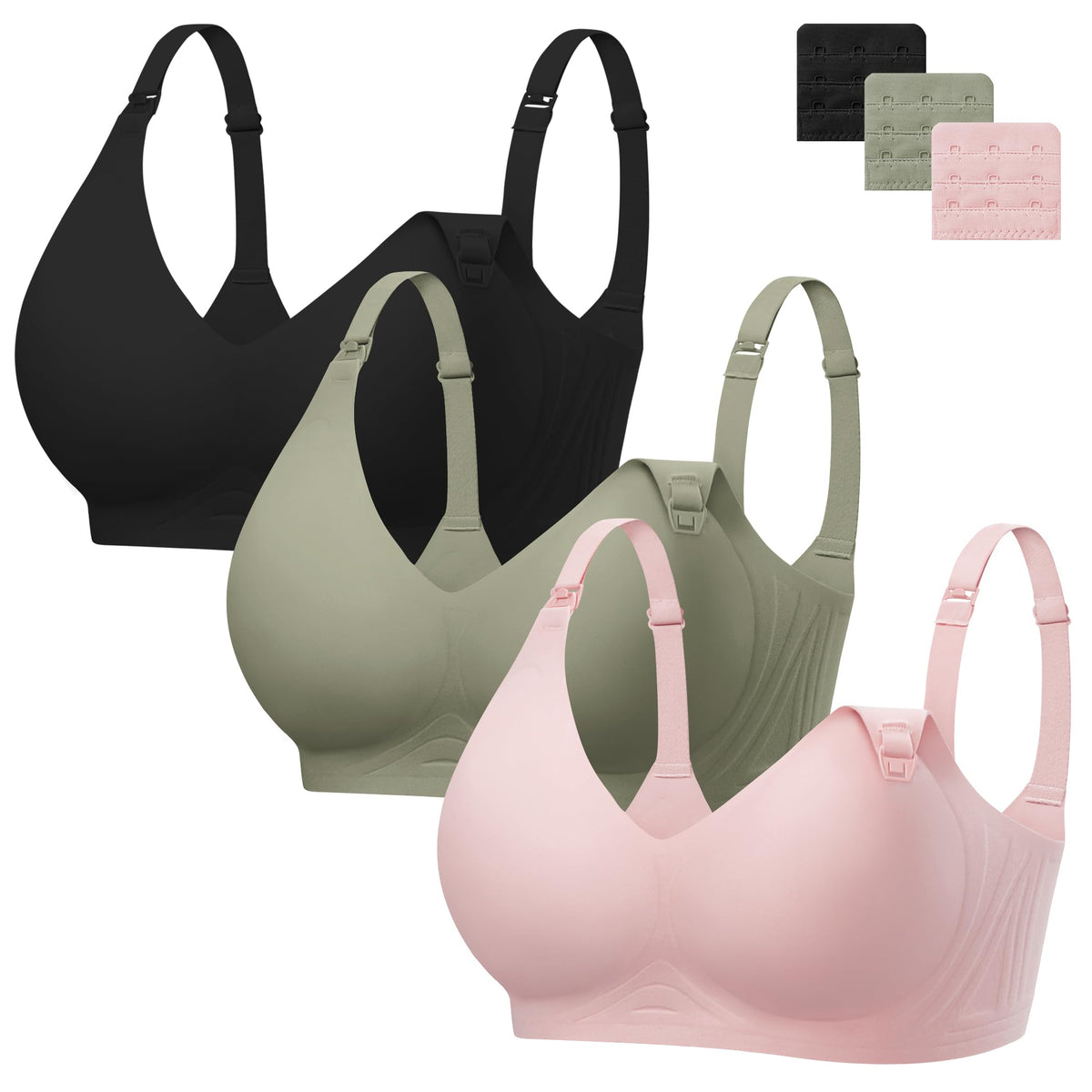 Women's Angelhood 3 Pack for Breastfeeding Seamless Pregnancy Wireless Sleep Bralette Jelly Strip Support Postpartum with Extenders, S Size Nursing