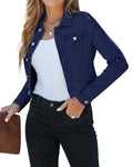 Luvamia Womens Fashion Long Sleeve Button Down Stretchy Denim Jean Jacket - Blue For Women - Size Small / 4-6 - Dark