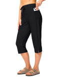 Viodia 18'' Women's Swim Capris Pants Quick Dry with Pockets Black L
