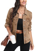 Miss Moly Women's Denim Jacket Classic Button Up Jean Brown L - Almond