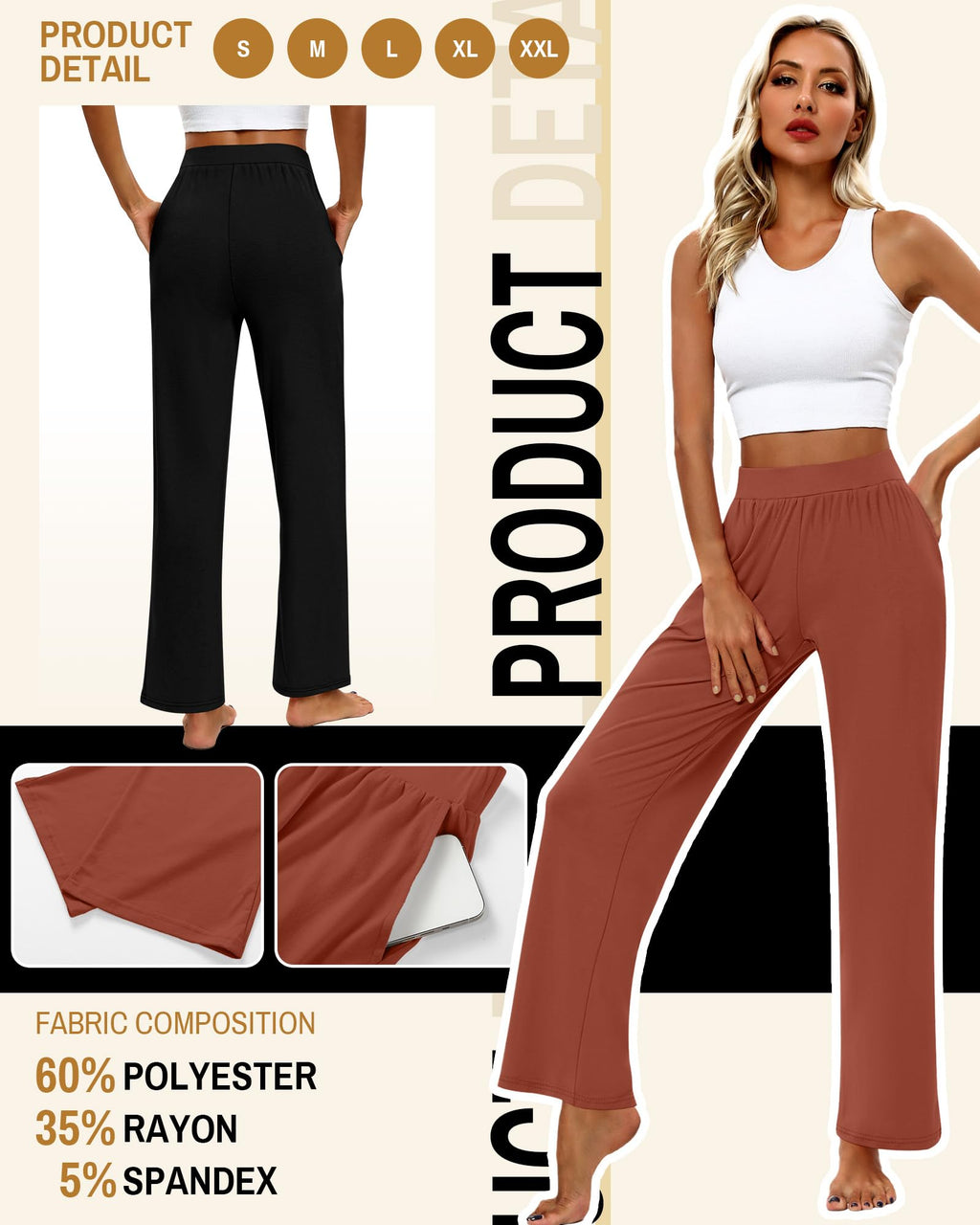 Huukeay 3 Pack Women's Lounge Pants Cozy Sweatpants - Style 4