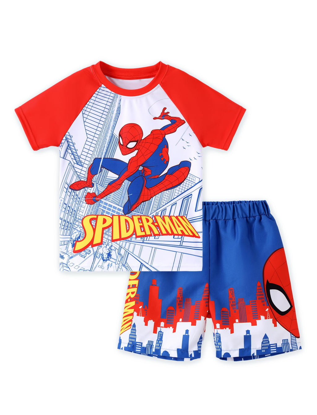 Disney Marvel Spiderman Boys Swim Set Birthday Party Swimsuit Pool Bathing Suit Kids Swimwear Set Summer Rash Guard Shirts & Swim Trunks Red Little Boy Swimming Clothing UPF 50+ 2 Pcs Outfit 3-4 Years