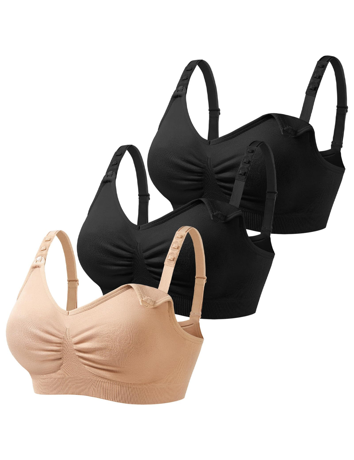 Hofish 3 Pack Wire-free for Women's Triple Clips Space Lift Seamless Comfort for Breastfeeding Nursing Bra