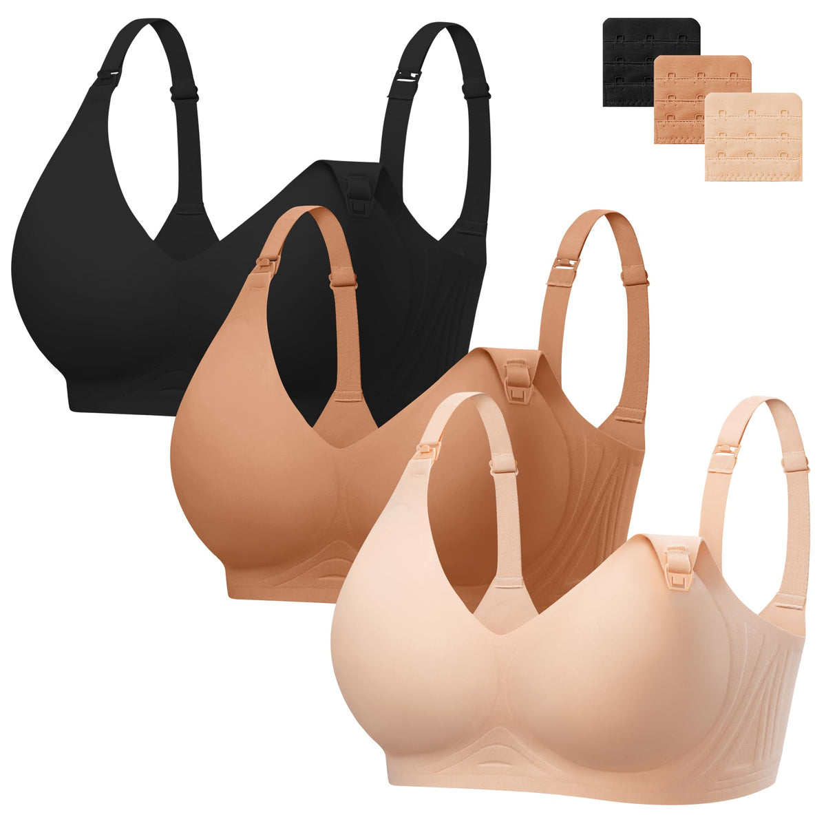 Women's Angelhood 3 Pack for Breastfeeding Seamless Pregnancy Wireless Sleep Bralette Jelly Strip Support Postpartum with Extenders, S Size Nursing