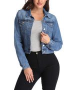 Andy & Natalie Women's Denim Jackets Trendy Long Sleeve Basic Button Down Crop Jean Jacket With Pockets Blue X-large