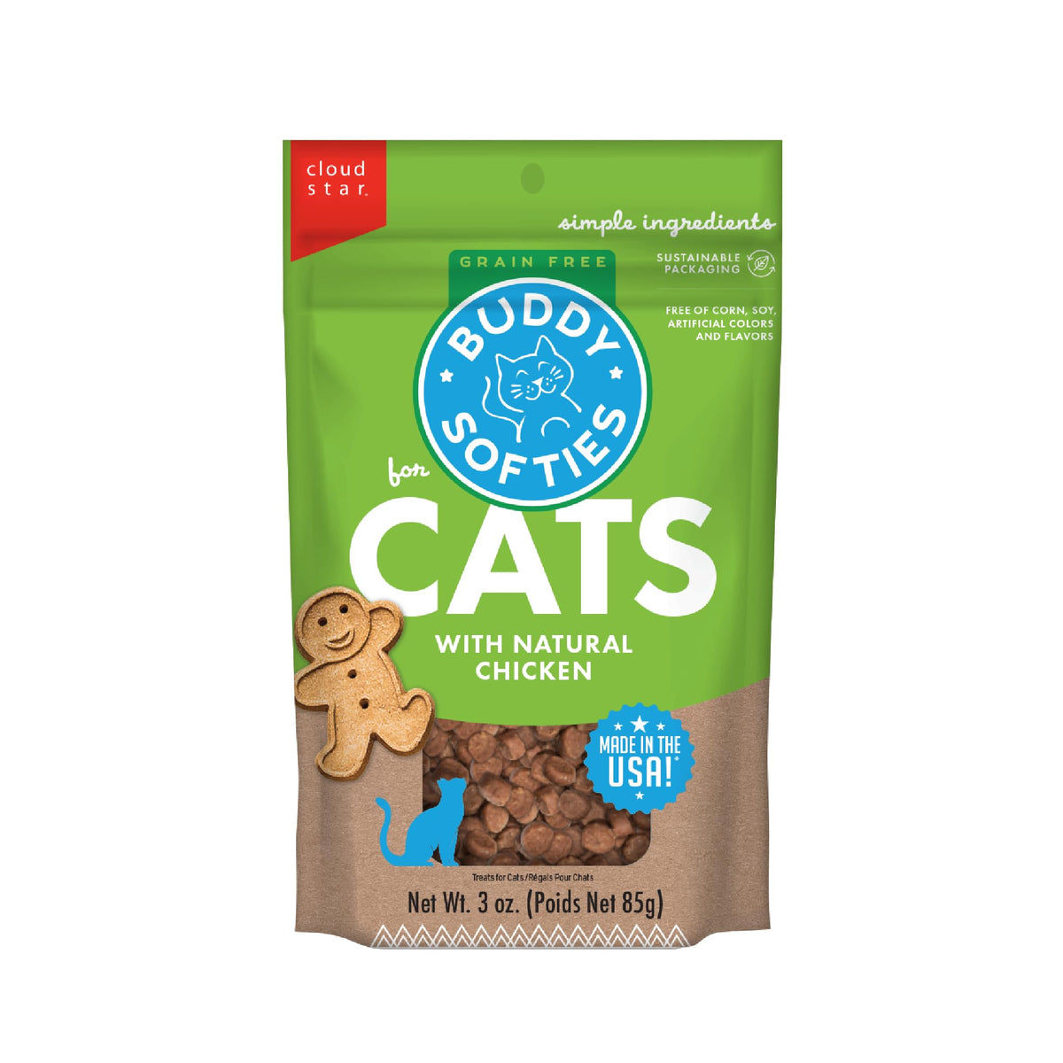 Buddy Biscuits Soft & Chewy Grain Free Cat Treats, Chicken, 3 oz. Pouch