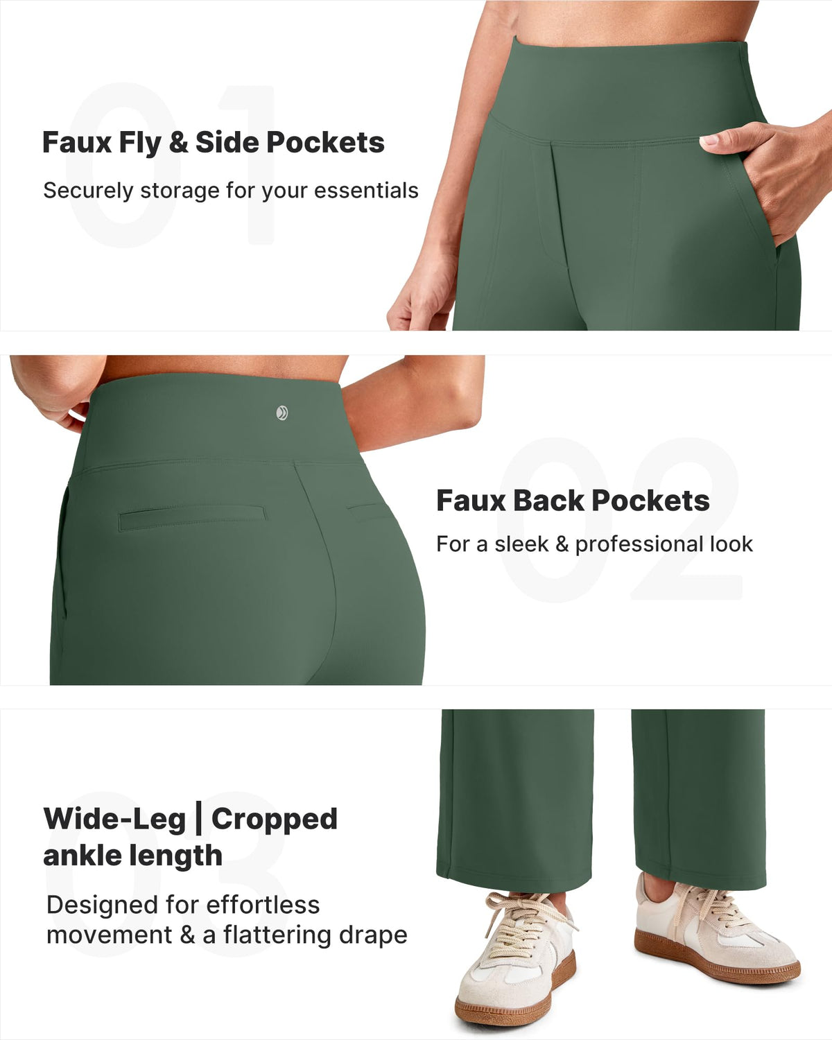 G4free Wide-Leg Yoga Pants Women With Pockets Dark Forest - Size Medium