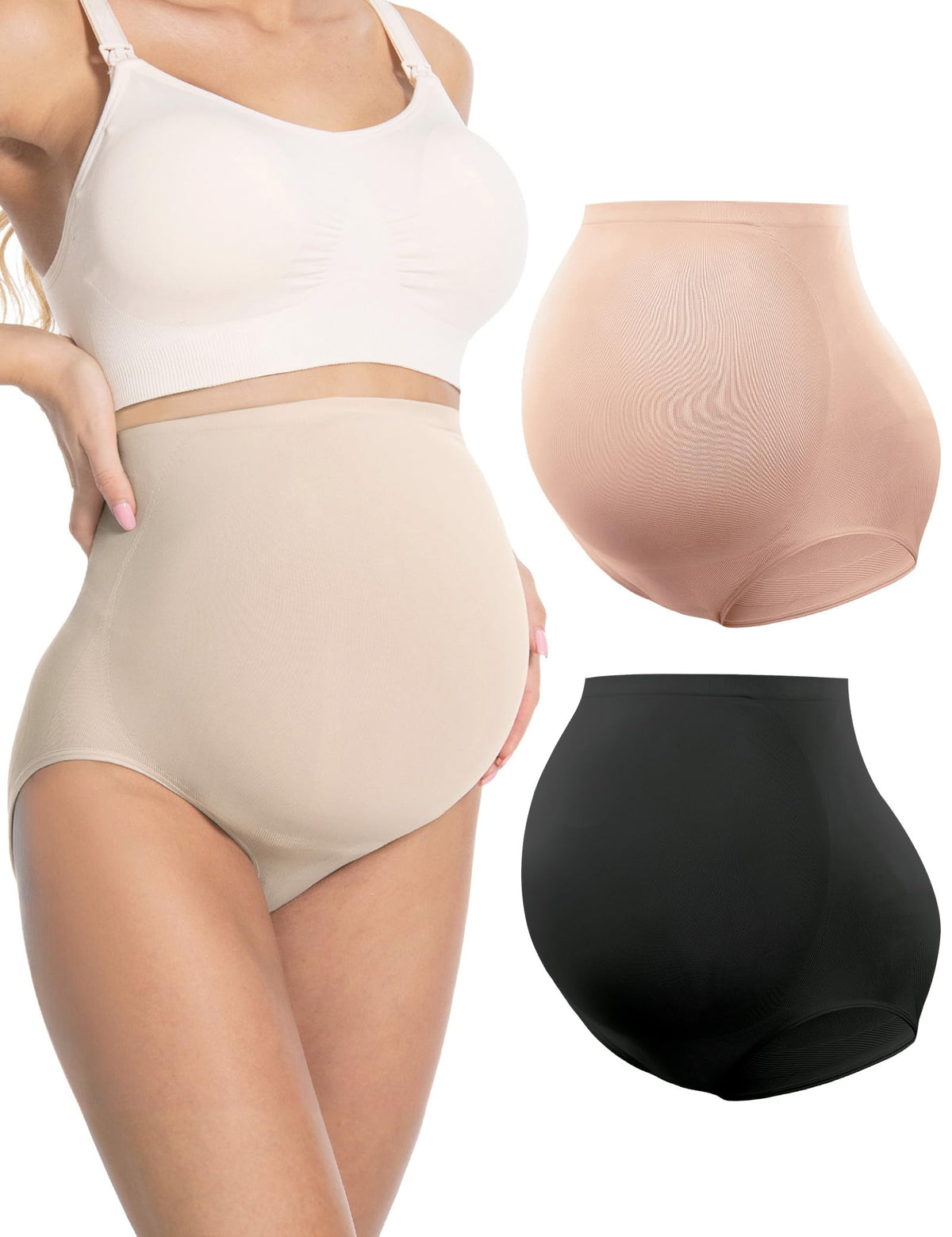 Hofish Maternity Support Underwear Seamless No-show Pregnancy Panties for Women's 1pack Black Small Shapewear